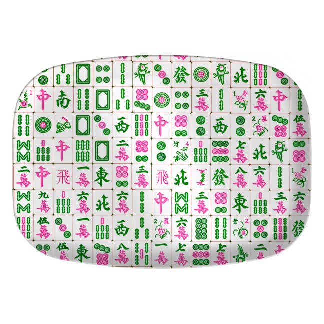 M6660-Pink and Green Mahjong Melamine Platter