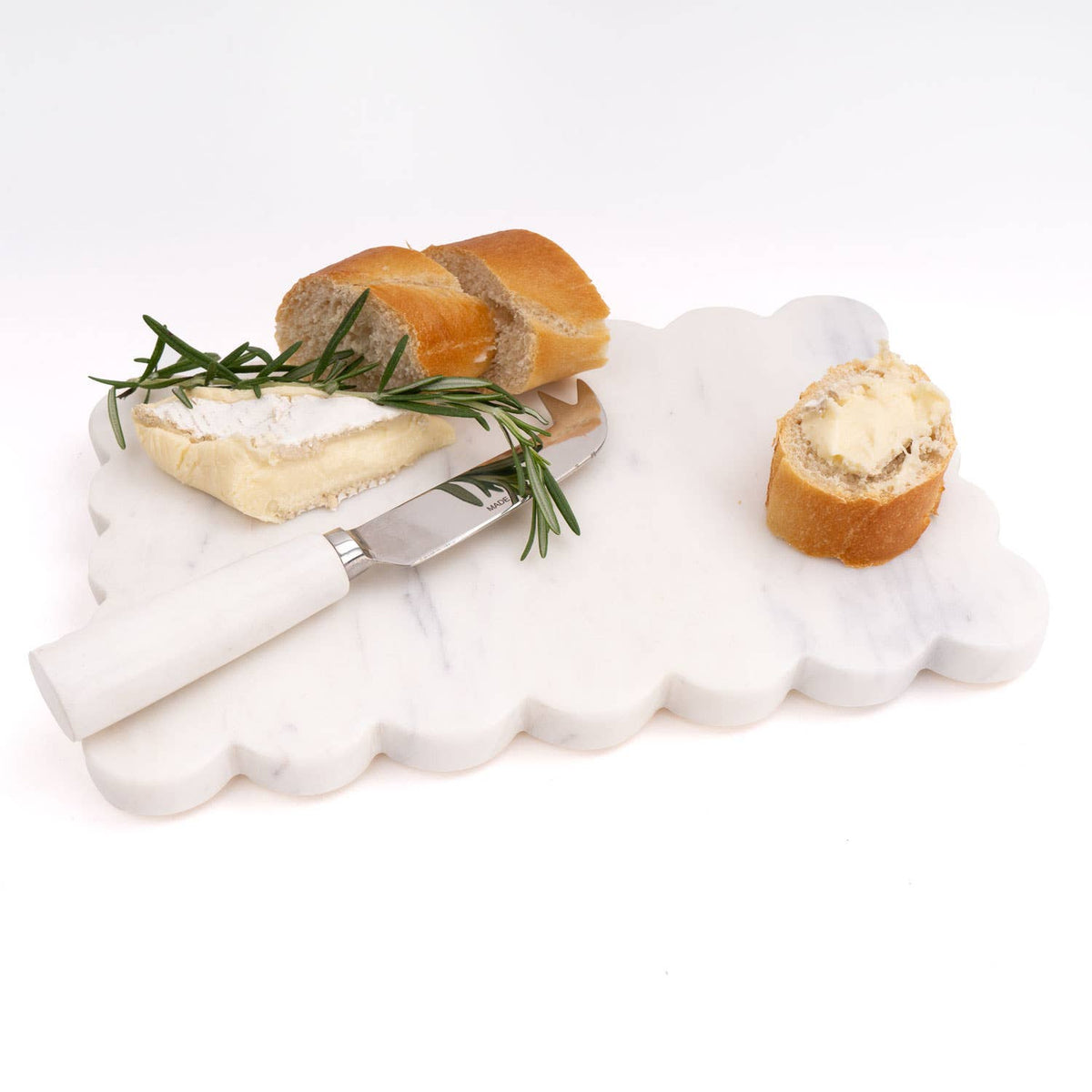 White Marble Scalloped Cheese Board & Knife Set