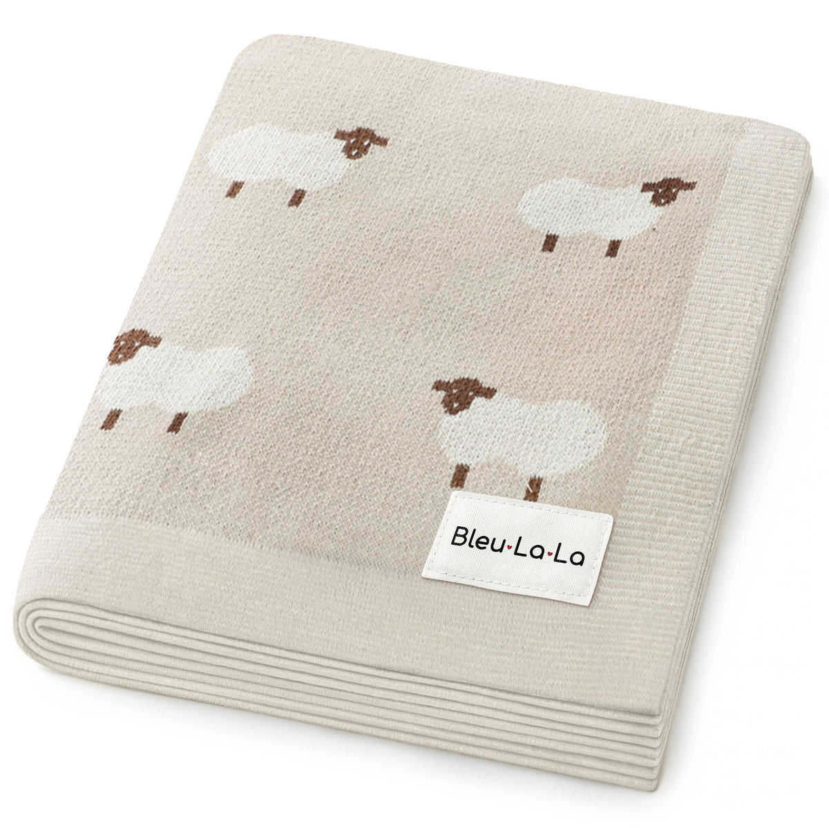 100% Luxury Cotton Receiving Swaddle Baby Blanket - Sheep: Sheep - Ivory