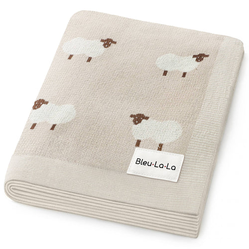 100% Luxury Cotton Receiving Swaddle Baby Blanket - Sheep: Sheep - Grey