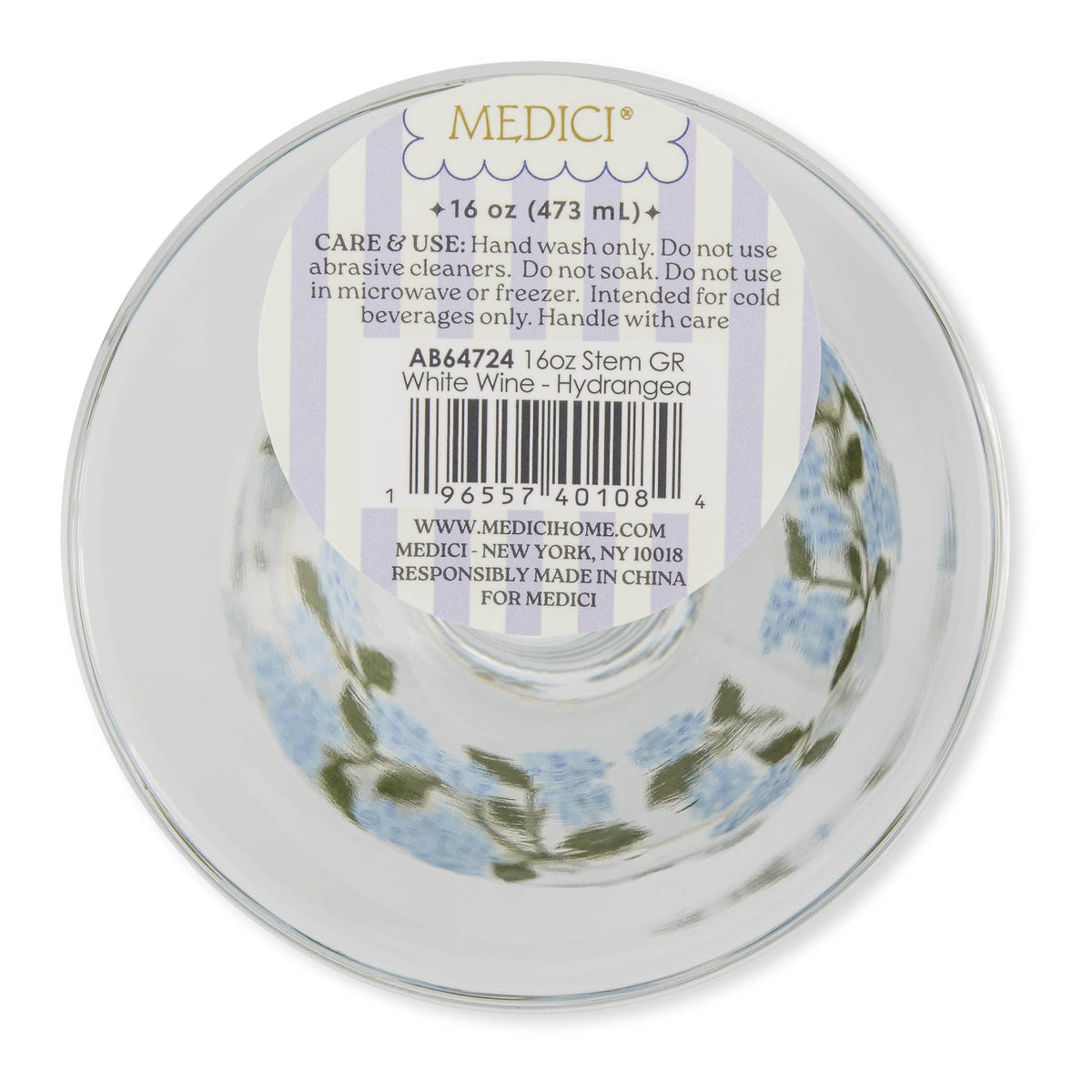 16oz Stem GR White Wine - Hydrangea
