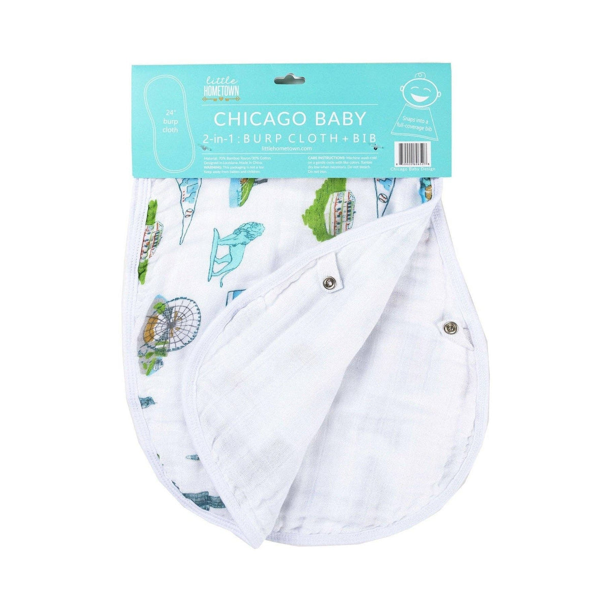 Chicago Illinois Baby Burp Cloth and Bib 2 in 1  Breathable Bamboo Blend