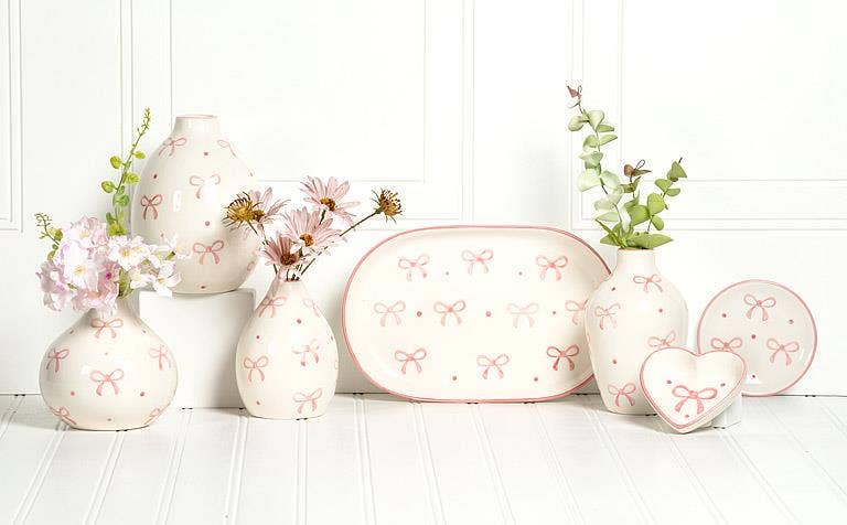 Small Heart Dish with Bows-Ivory & Pink-3.5"L