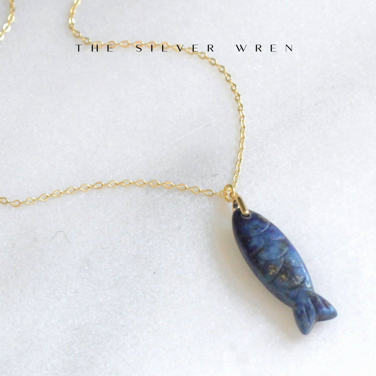 Gemstone Fish Pendant Necklace: Lapis / 18 inch