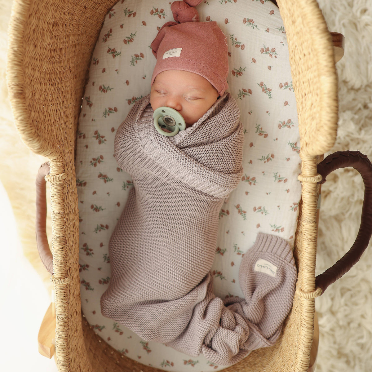 Heritage Knit 100% Organic Cotton Swaddle Baby Blanket: Blush Pink