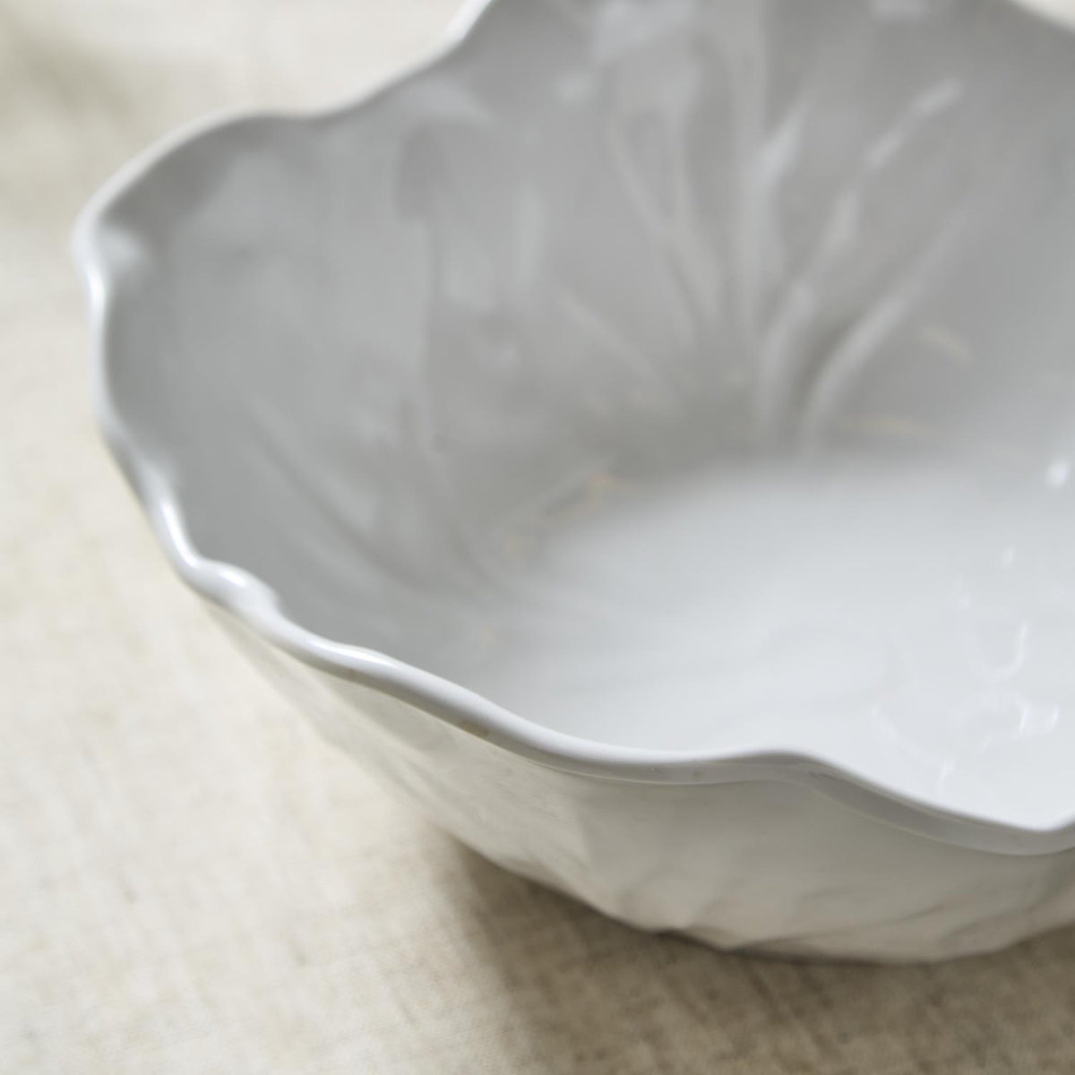White Cabbage Patterned Serving Bowl Large