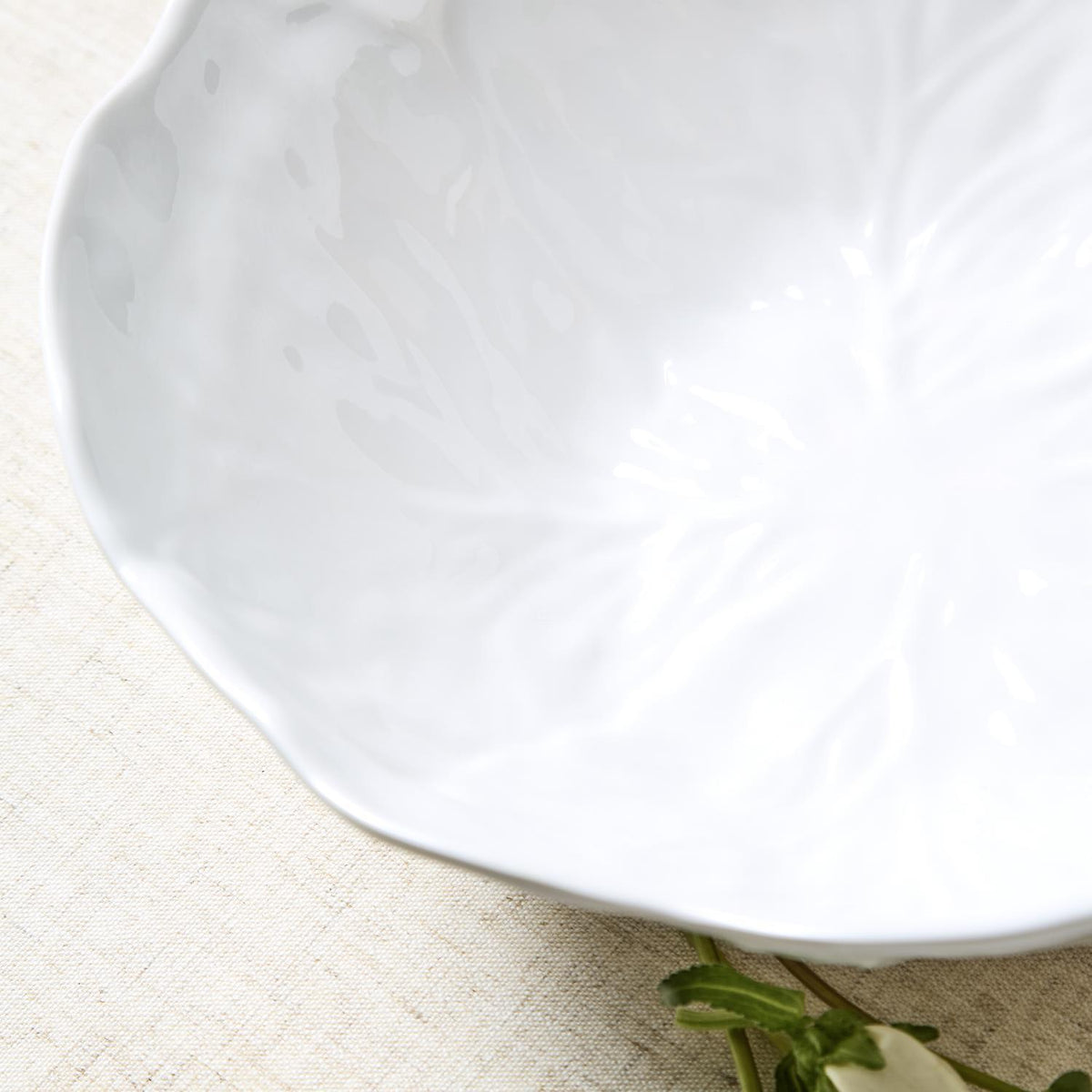 White Cabbage Patterned Serving Bowl Medium