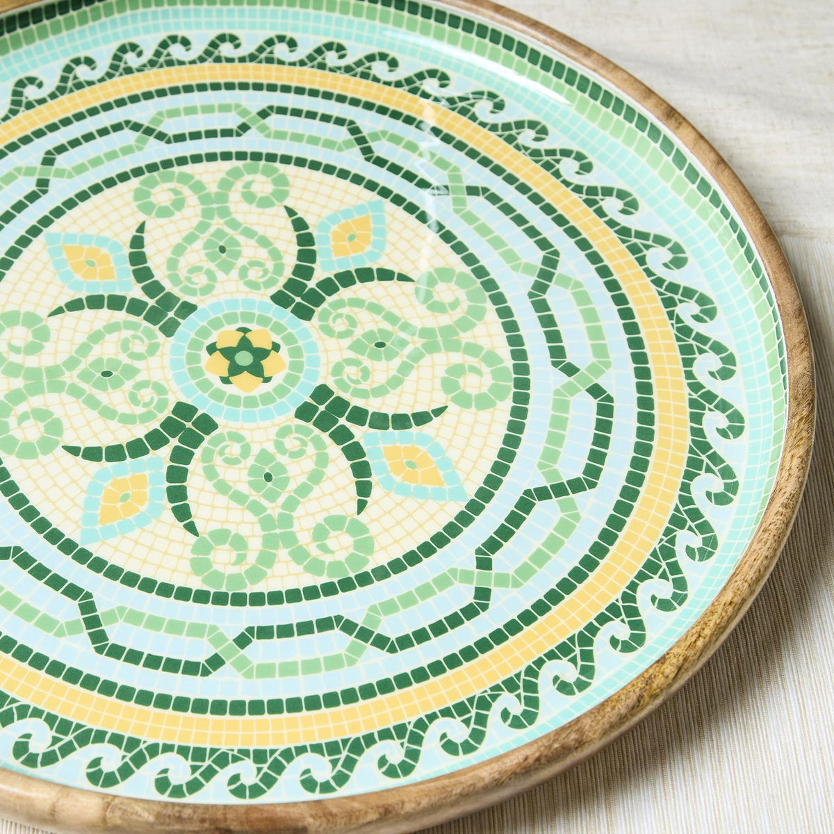Garden View Hand-Crafted Wooden Round Trays with Enamel Large