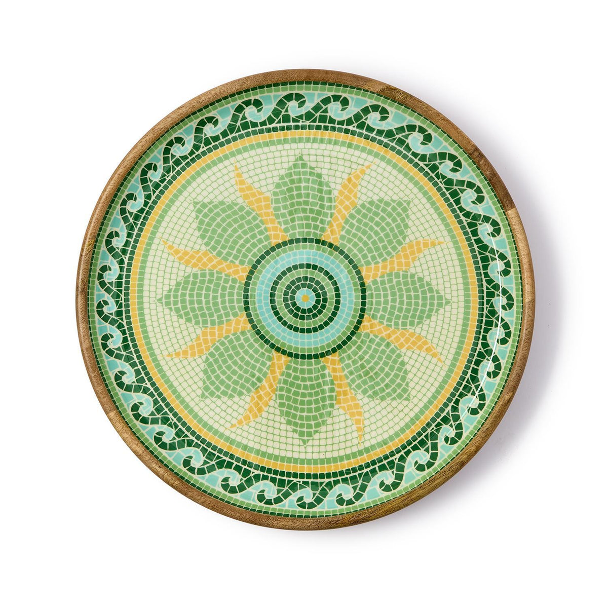 Garden View Hand-Crafted Wooden Round Trays with Enamel Large