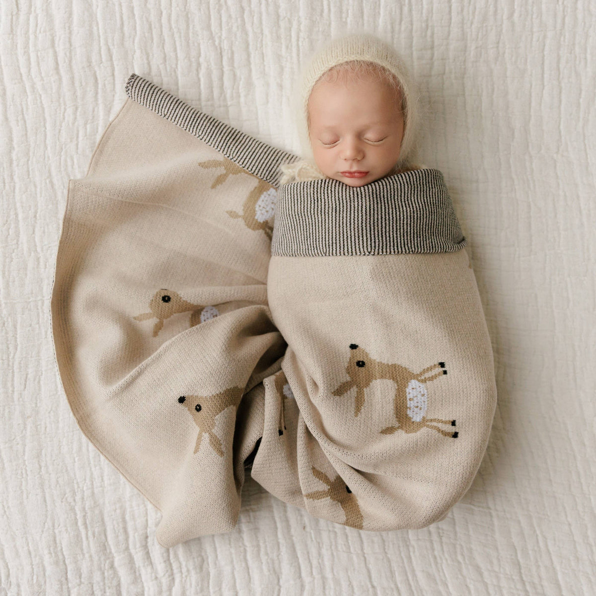 100% Luxury Cotton Receiving Swaddle Baby Blanket - Deer: Deer-Blue