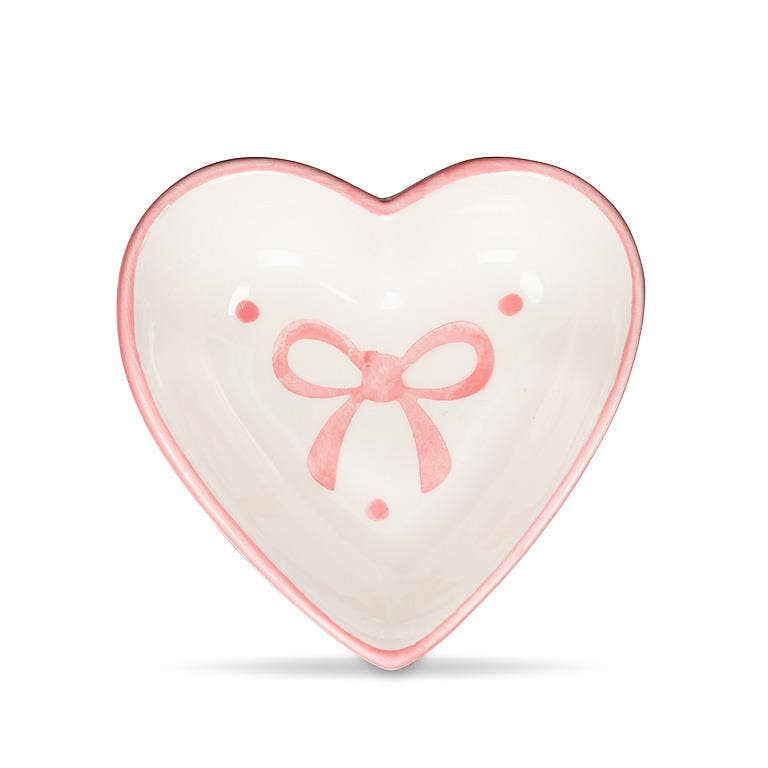 Small Heart Dish with Bows-Ivory & Pink-3.5"L