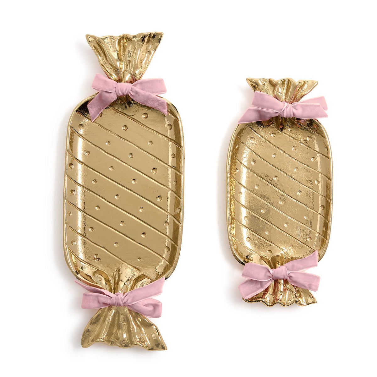 Set of 2 Gold Candy Shape Trays with Velvet Ribbon