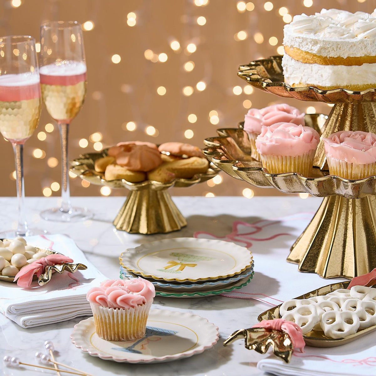 Set of 2 Gold Candy Shape Trays with Velvet Ribbon