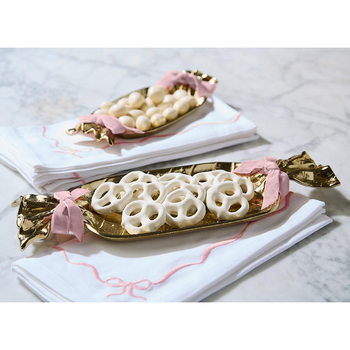 Set of 2 Gold Candy Shape Trays with Velvet Ribbon