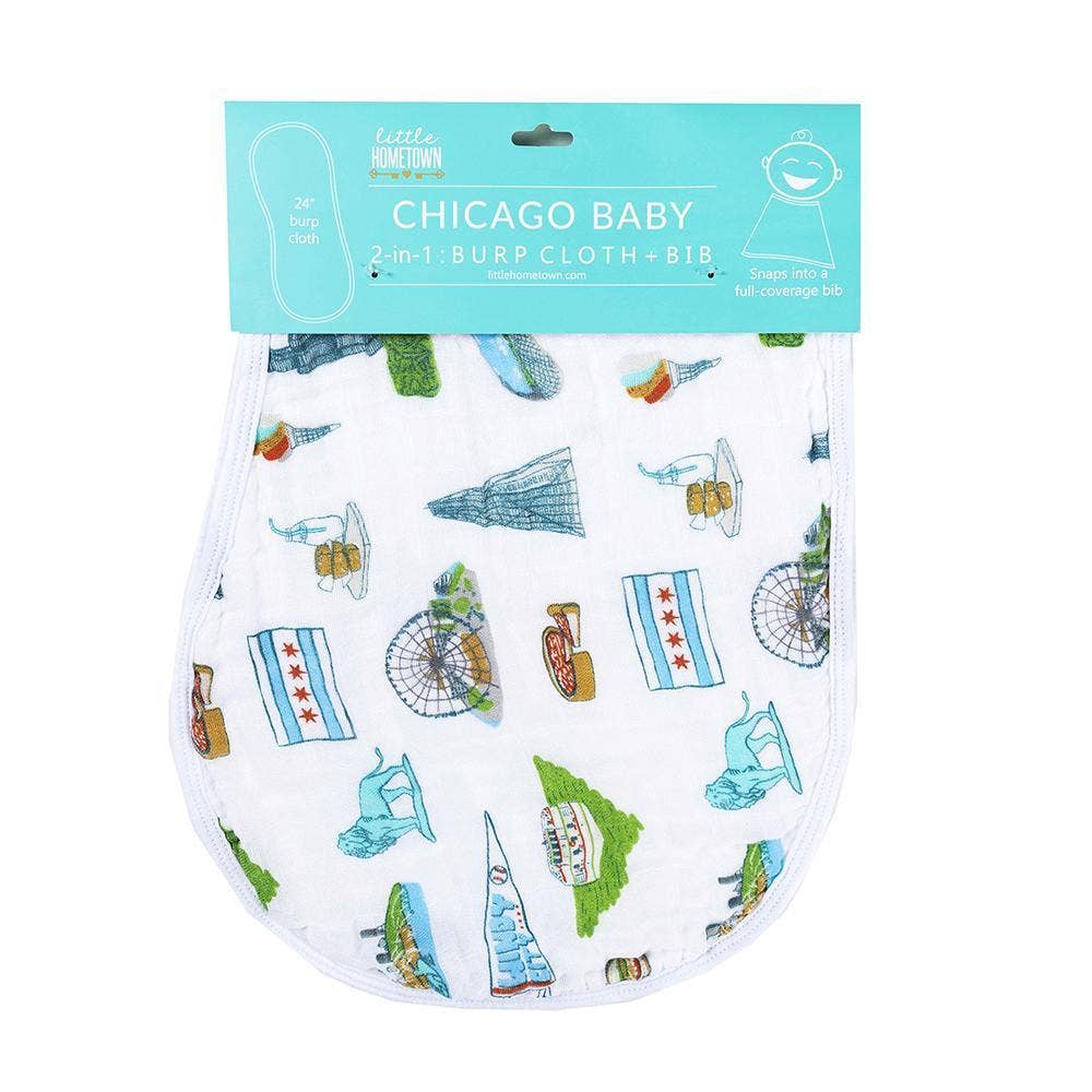 Chicago Illinois Baby Burp Cloth and Bib 2 in 1  Breathable Bamboo Blend