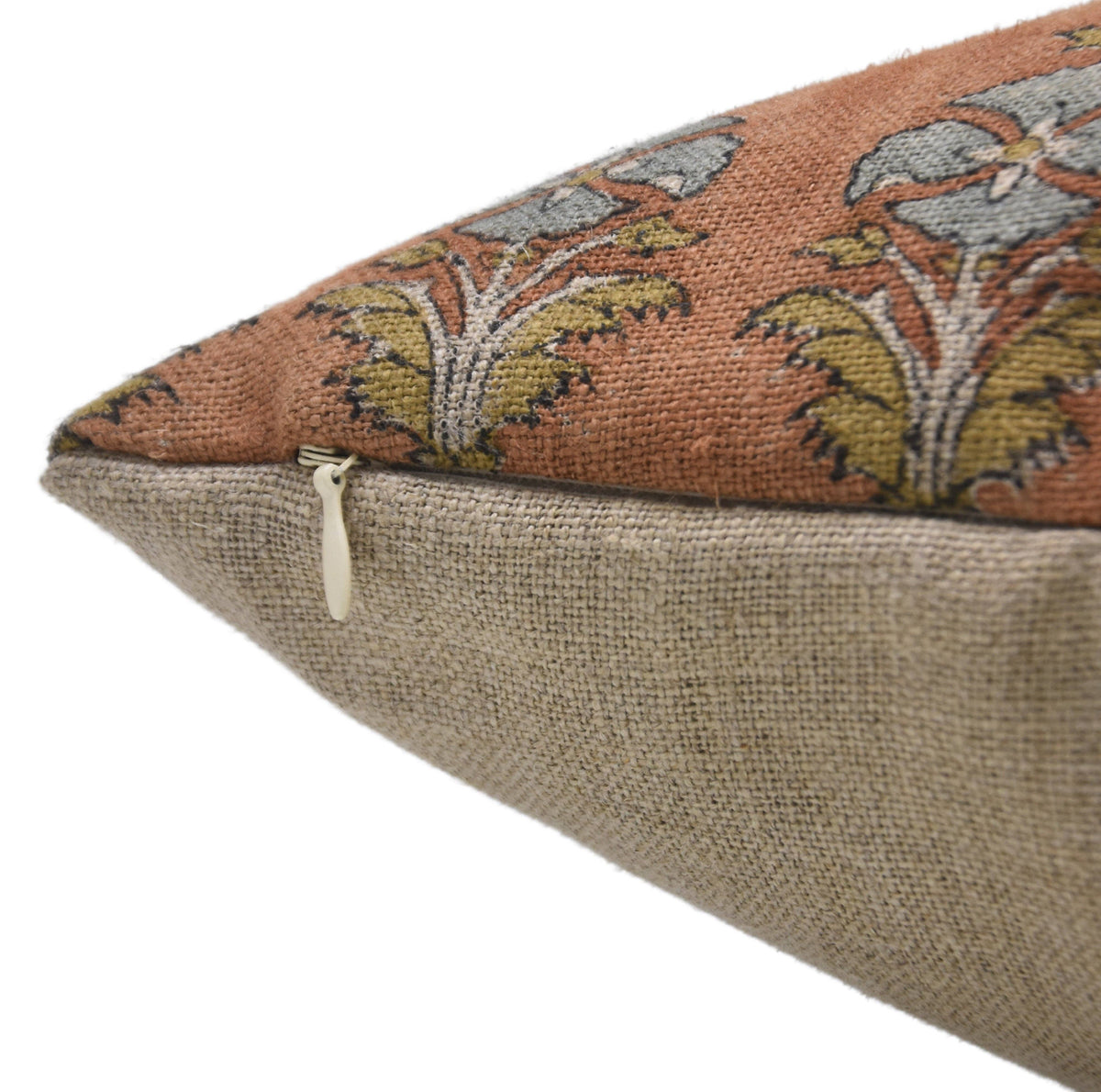 Stylish Block Print Thick Linen Pillow Cover - Mor Mukut: Thick Linen / One Side Print / 18x18 Inch