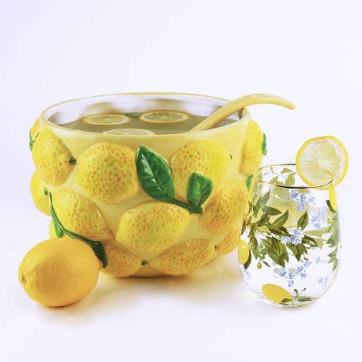 Lemon Ceramic Punch Bowl & Ladle Set, 32oz