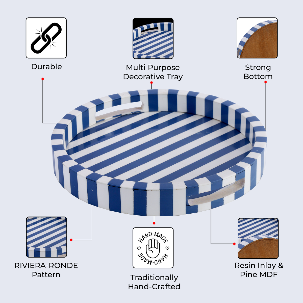 Riviera Ronde Blue White Round 12in Diameter