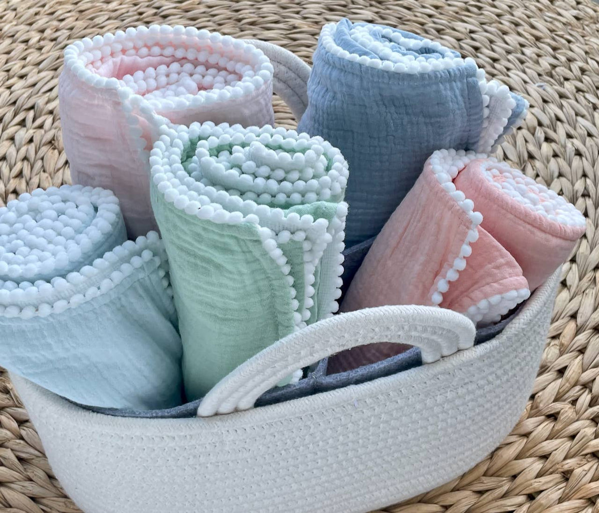 6033 - Cotton Muslin Swaddle Blanket: Denim/White