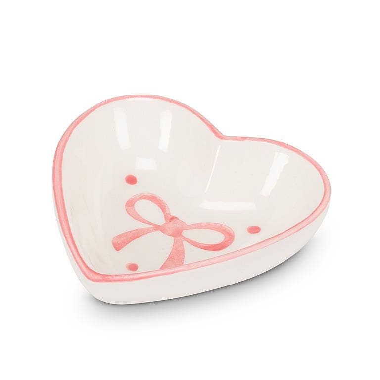 Small Heart Dish with Bows-Ivory & Pink-3.5"L