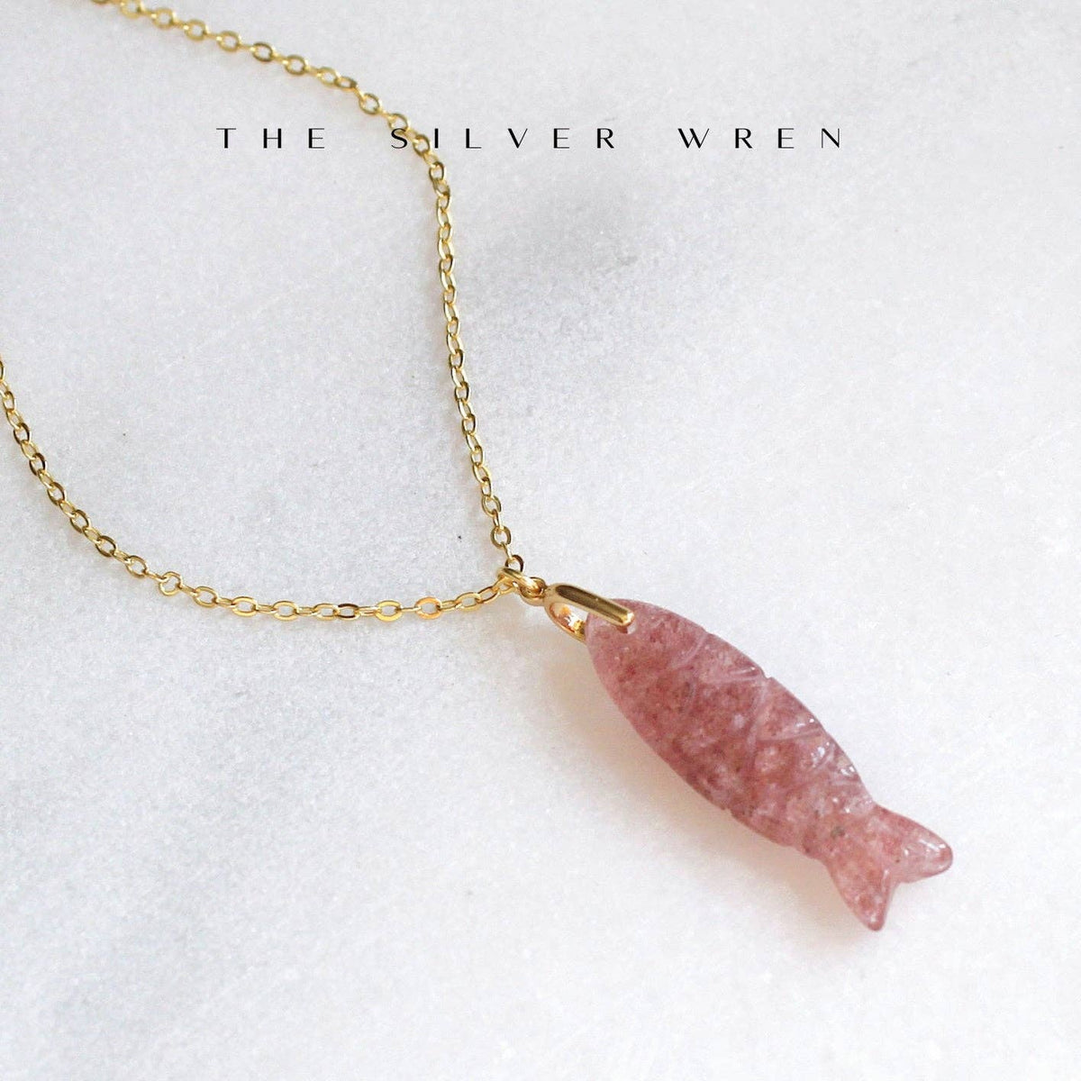 Gemstone Fish Pendant Necklace: Amazonite / 18 inch