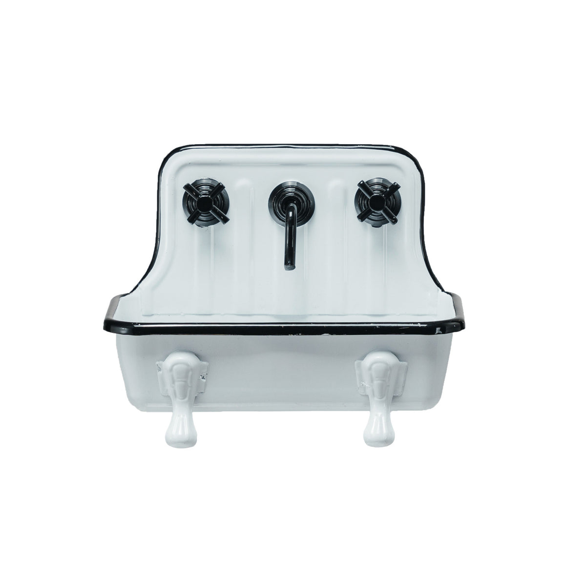 Metal Sink Soap Dish w/ Faucet, White & Black