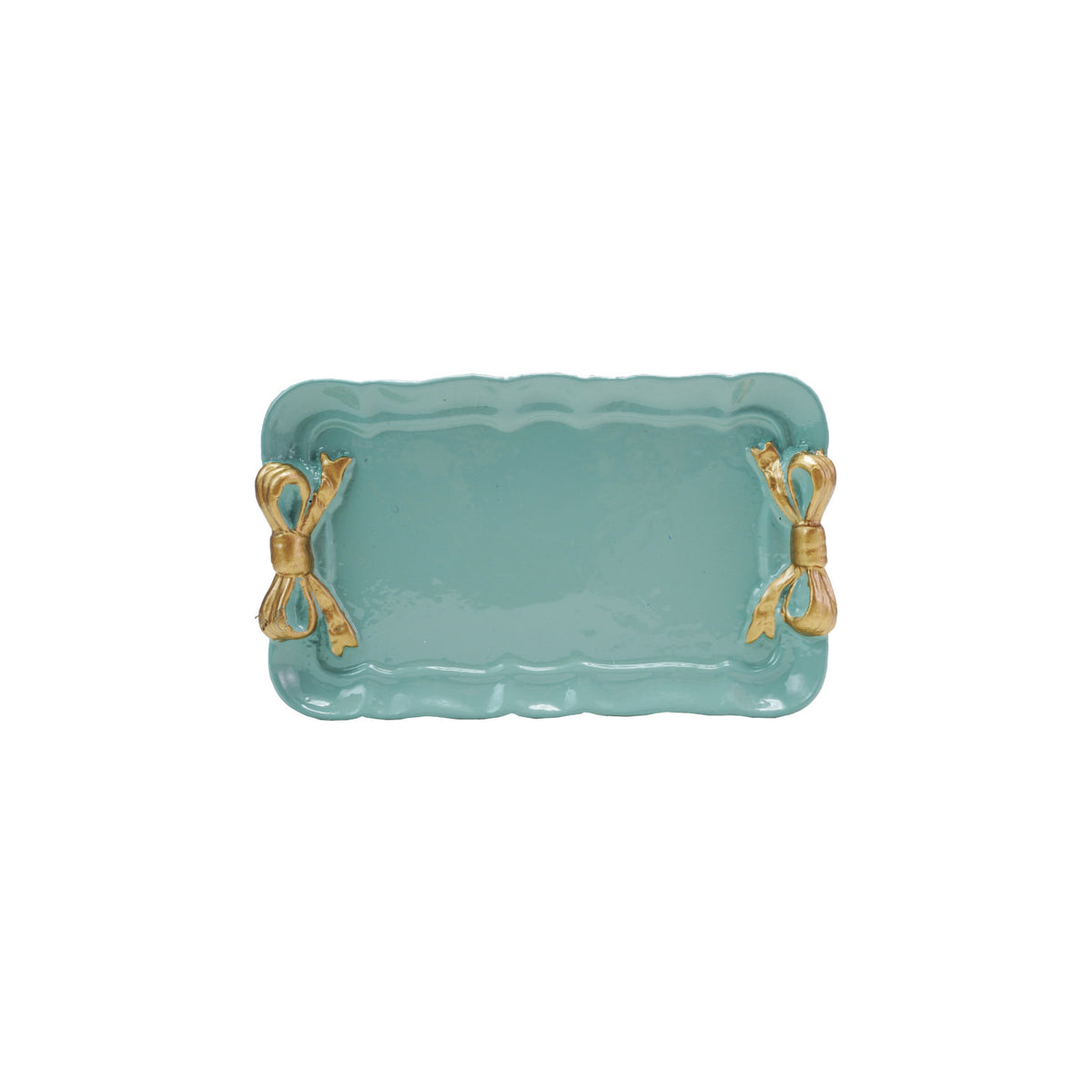 Decorative Metal Tray with Gold Finish Bows, Aqua