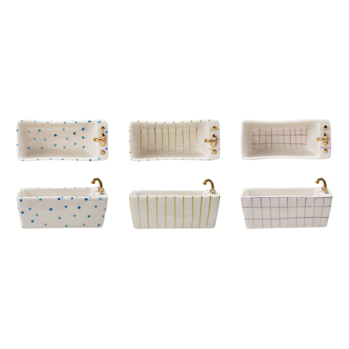 Hand-Painted Stoneware Bathtub Shaped Dish w/ Pattern & Gold Electroplating, 3 Styles