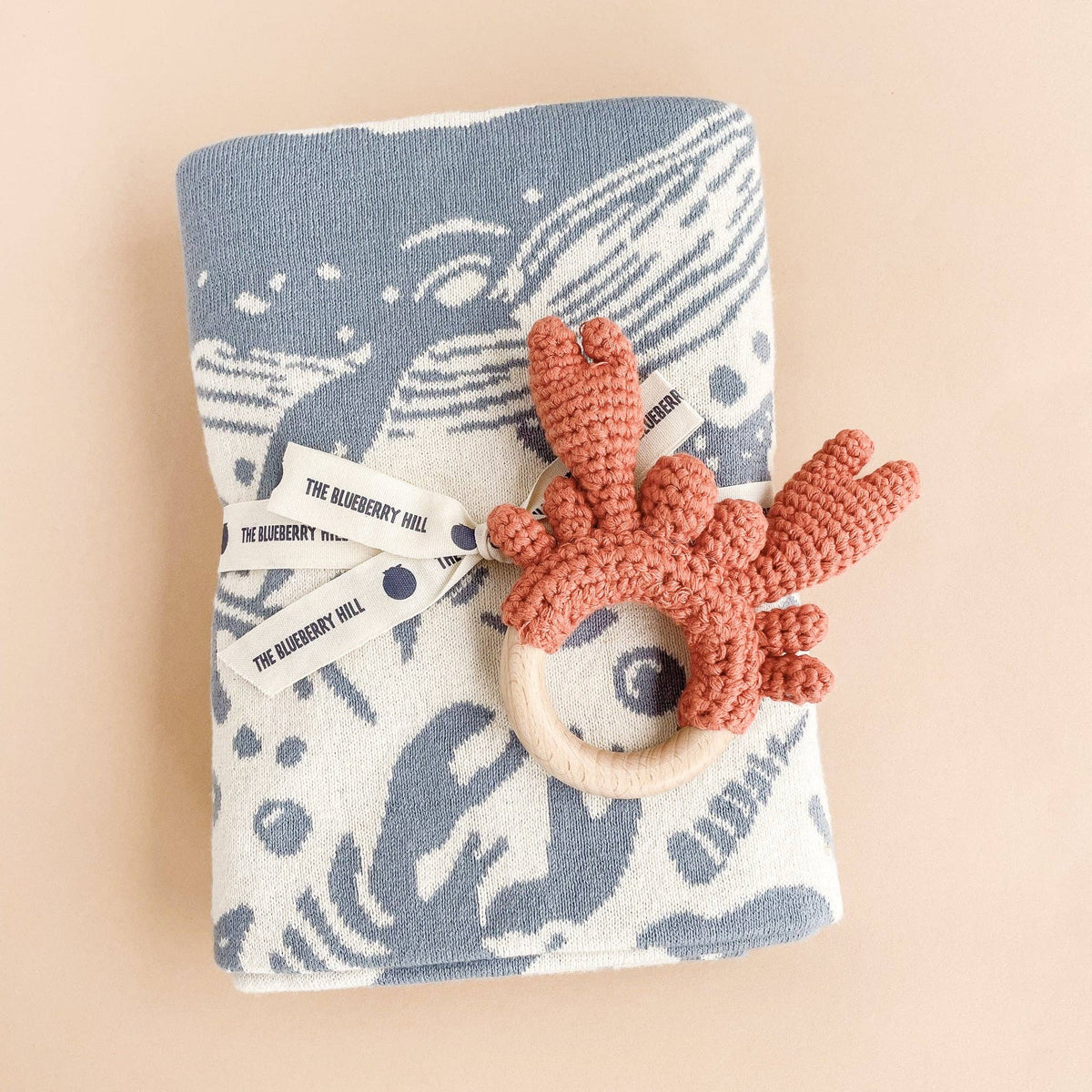 Set Nautical Blanket Crab Teether Cotton Baby Gift Ocean