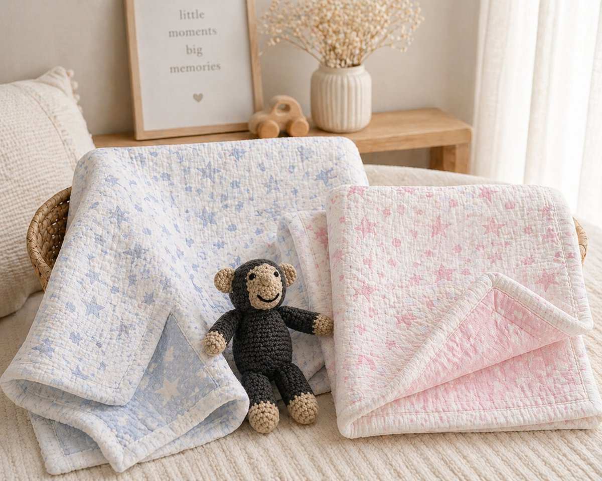 Stars and Dots Baby Blanket: Pink