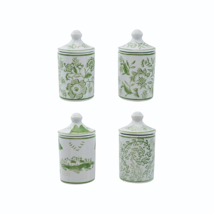 Hand-Stamped Stoneware Spice Jars Green