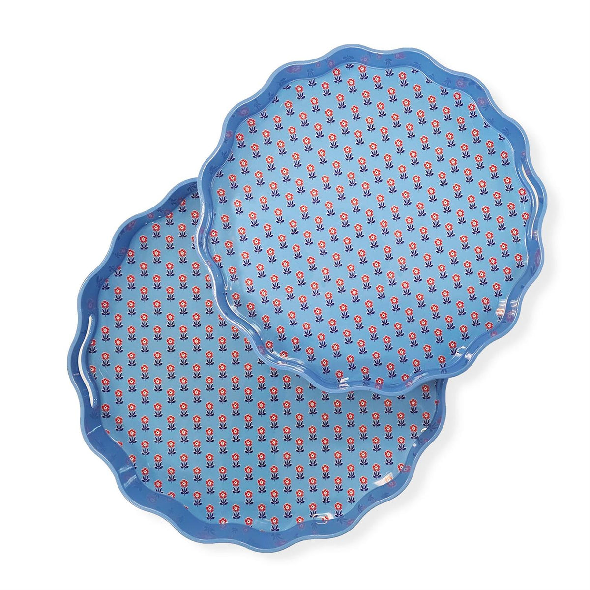 Red, White and Bloom Scalloped Lacquered Tray (Small)