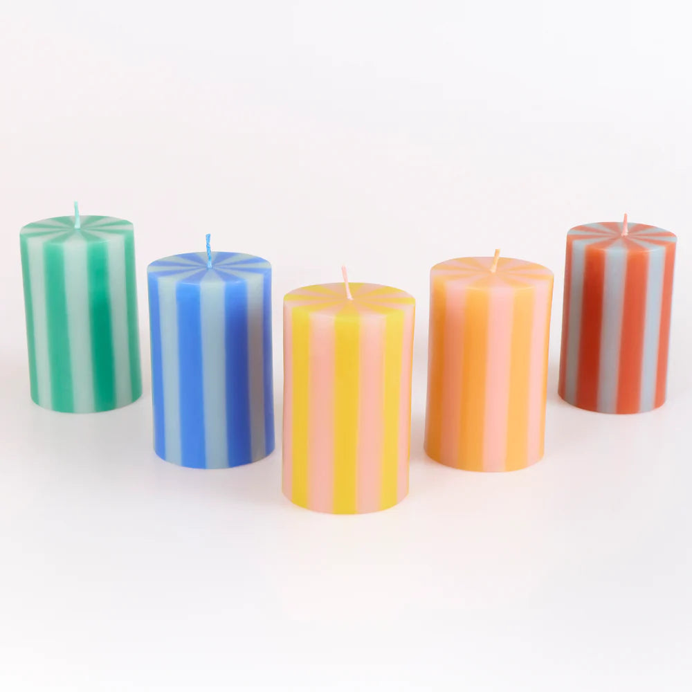 Bright Striped Pillar Candles Set of 5