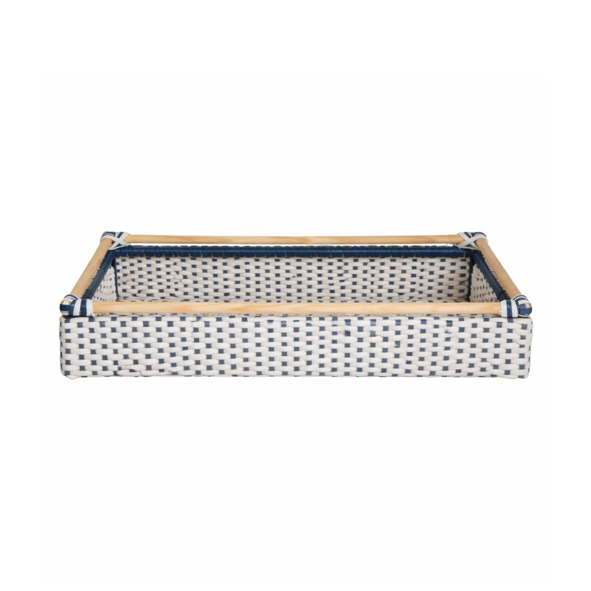 Rattan Blue and White Tray Small