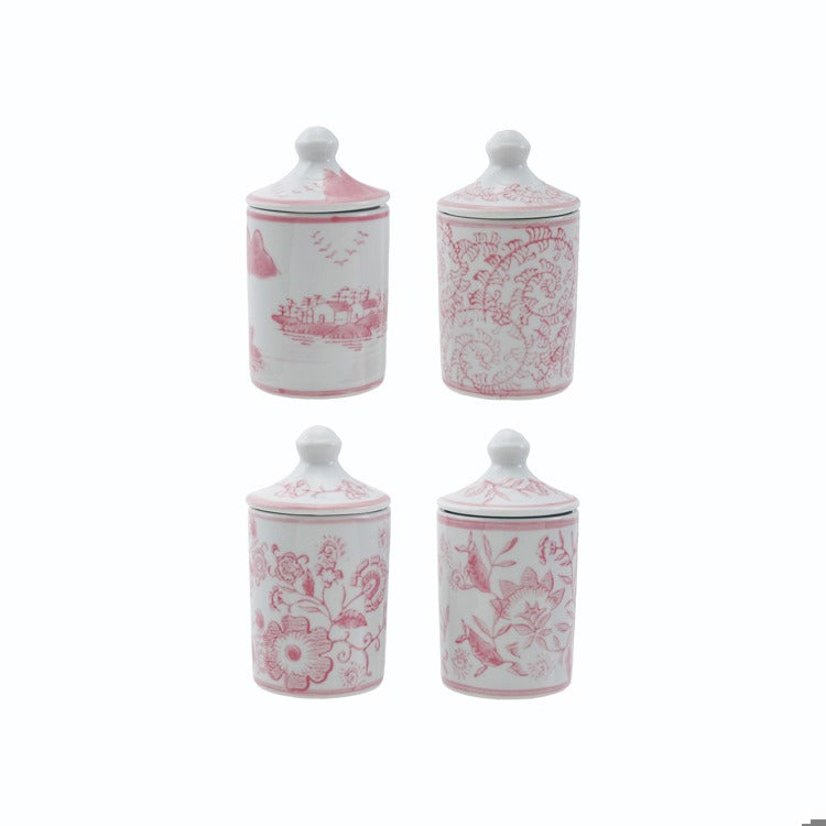 Hand-Stamped Stoneware Spice Jars Pink