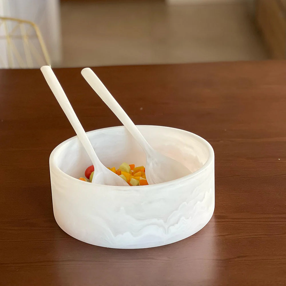 Resin Swirl Salad Bowl White