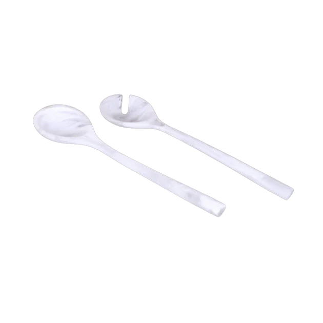 Resin Swirl Salad Servers White
